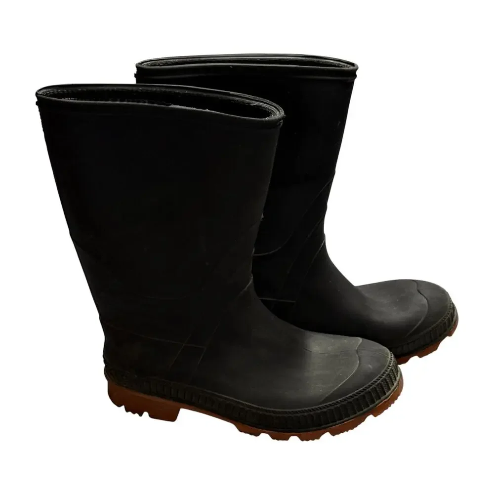 Black Rubber Rain Boots Tall Lug Sole Waterproof Wellies Size 4 Youth